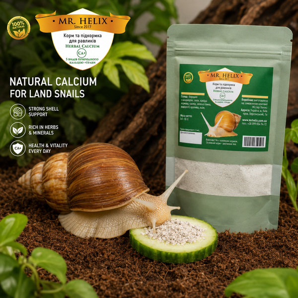 Herbal calcium 5 видів кальцію + трави для равликів Ахатин Містер Хеликс 200г. 44567835 фото